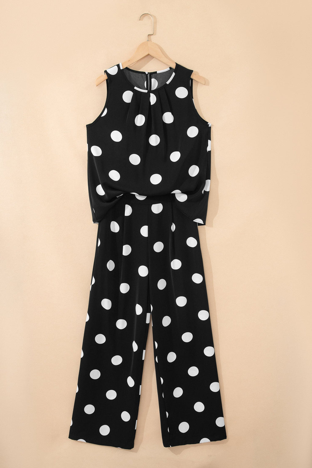 Polka Dot Pleated Tank & Wide Leg Pant Set