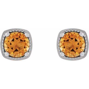 14K White Gold 6.5 mm Natural Citrine Earrings – image 2