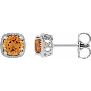 14K White Gold 6.5 mm Natural Citrine Earrings