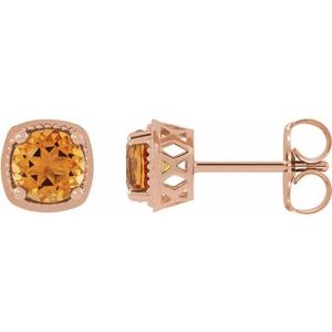 14K Rose Gold 4.5 mm Natural Citrine Earrings