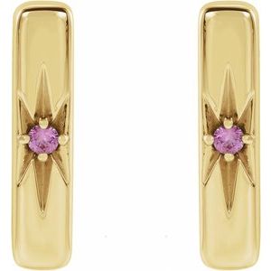 14K Yellow Gold Natural Pink Sapphire Bar Earrings – image 2