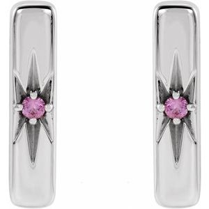 Sterling Silver Natural Pink Sapphire Bar Earrings – image 2