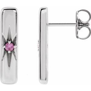 14K White Gold Natural Pink Sapphire Bar Earrings