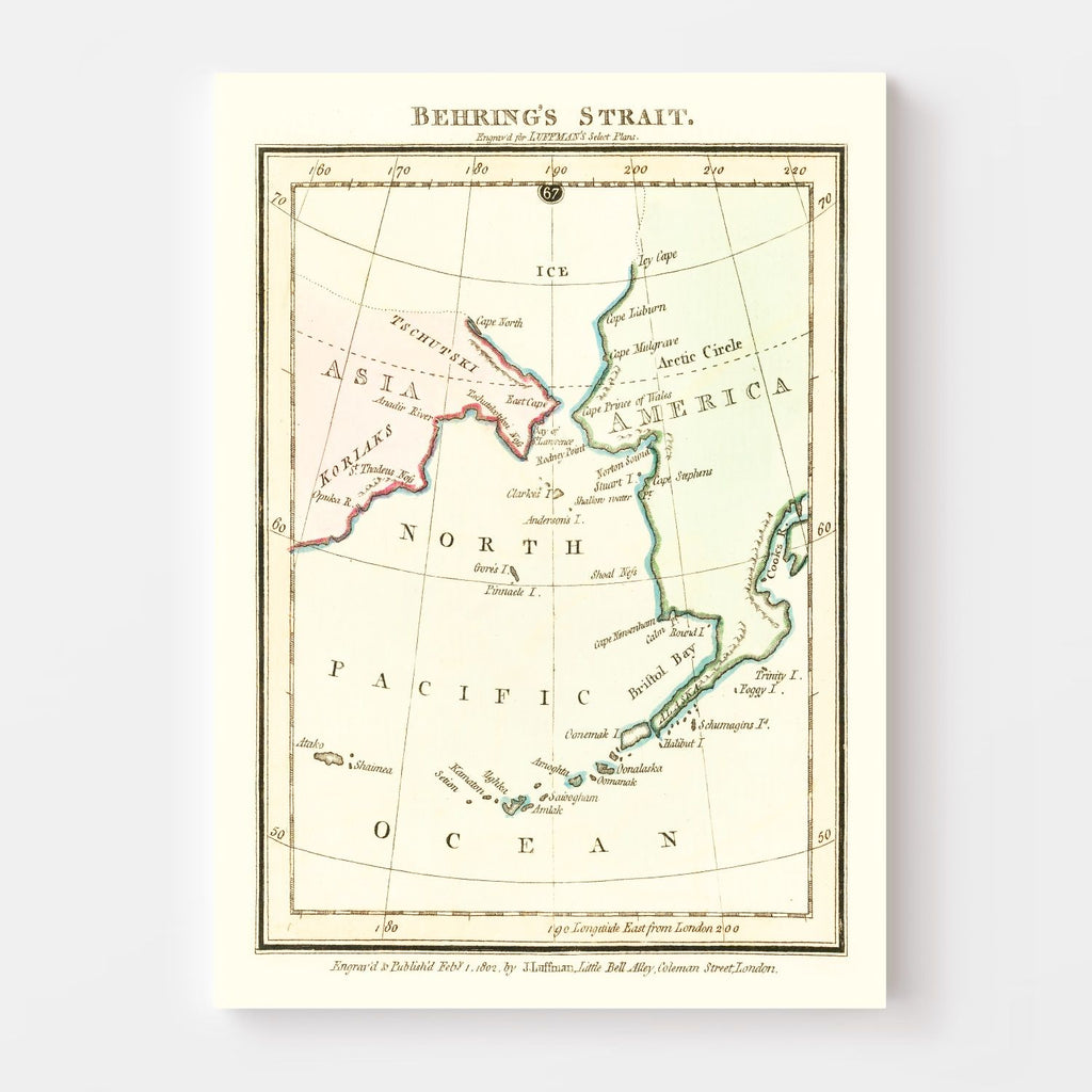 Vintage Map of Behring's Strait 1802