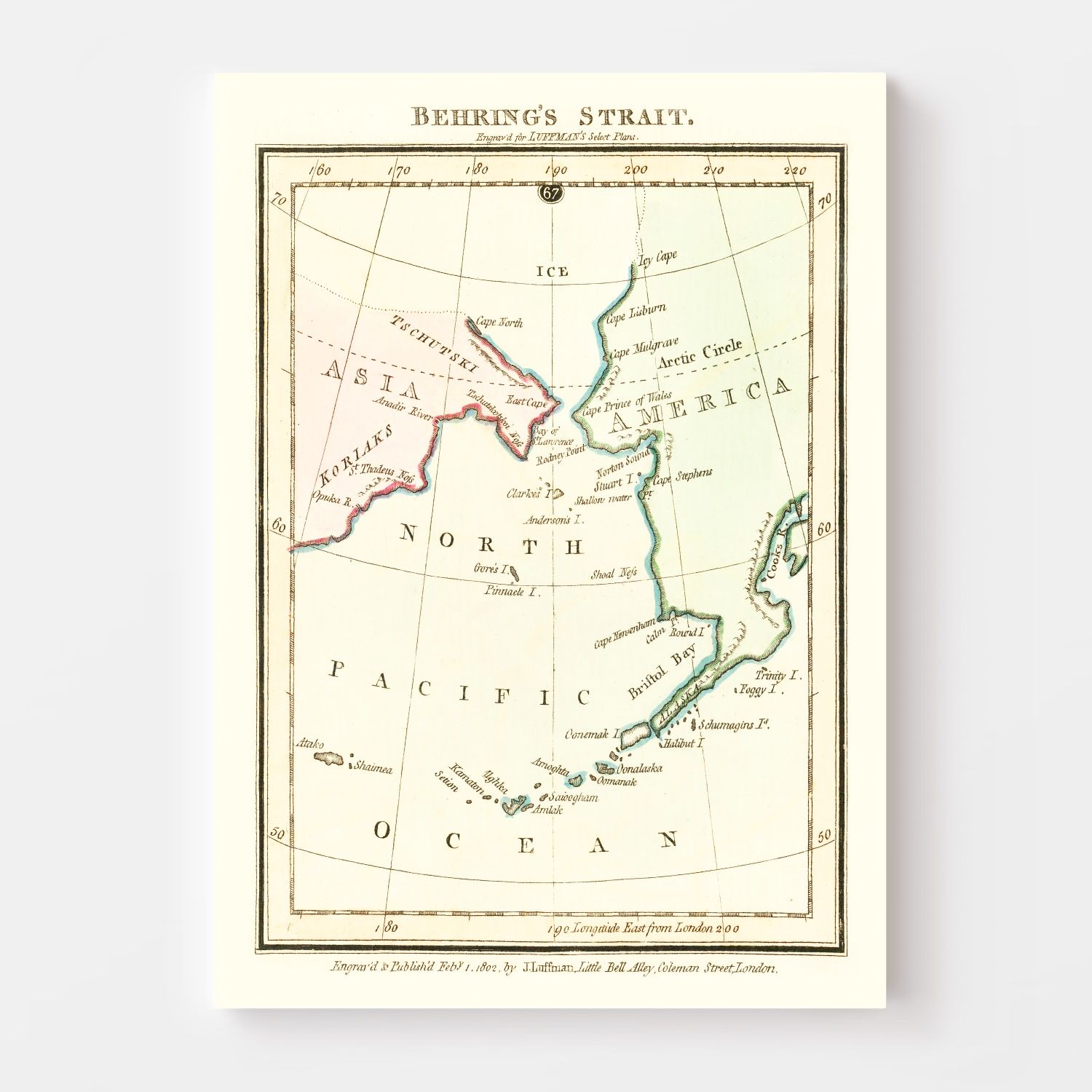 Vintage Map of Behring's Strait 1802