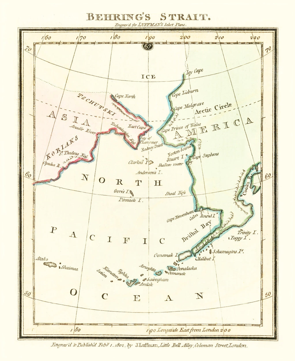 Vintage Map of Behring's Strait 1802