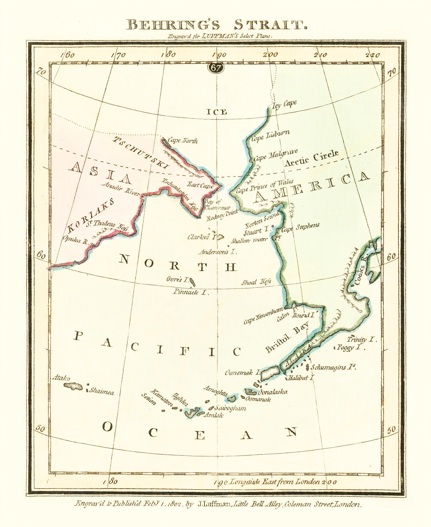 Vintage Map of Behring's Strait 1802