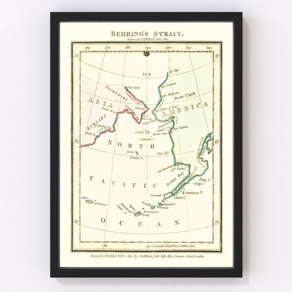 Vintage Map of Behring's Strait 1802