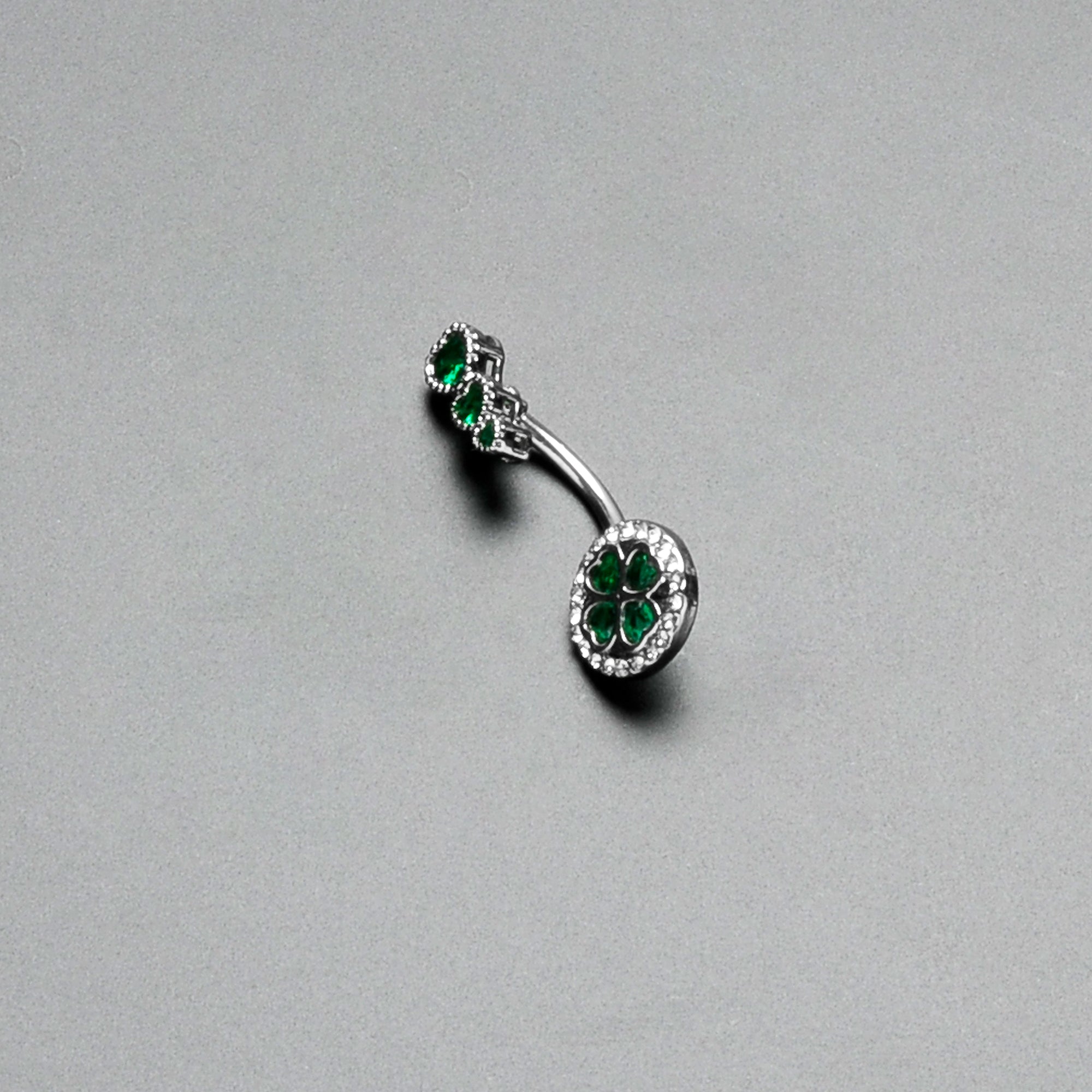 Green Clear Gem Triple Drop Heart Shamrock Double Mount Belly Ring