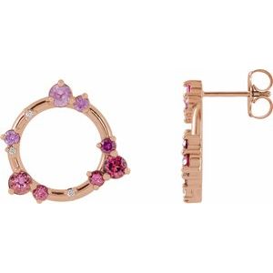 14K Rose Gold Natural Pink Multi-Gemstone & .03 CTW Natural Diamond Circle Earrings