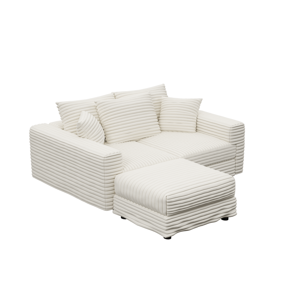 82.7 ' Plush Corduroy 3-Seat Sofa, Modern Comfy Upholstered Sofa Cloud Couch, Deep Seat Couches with Soft Pillows and 1 Ottomans, Convertible Sofa Lounge Chair, for Living Room,Apartment,Office,Beige