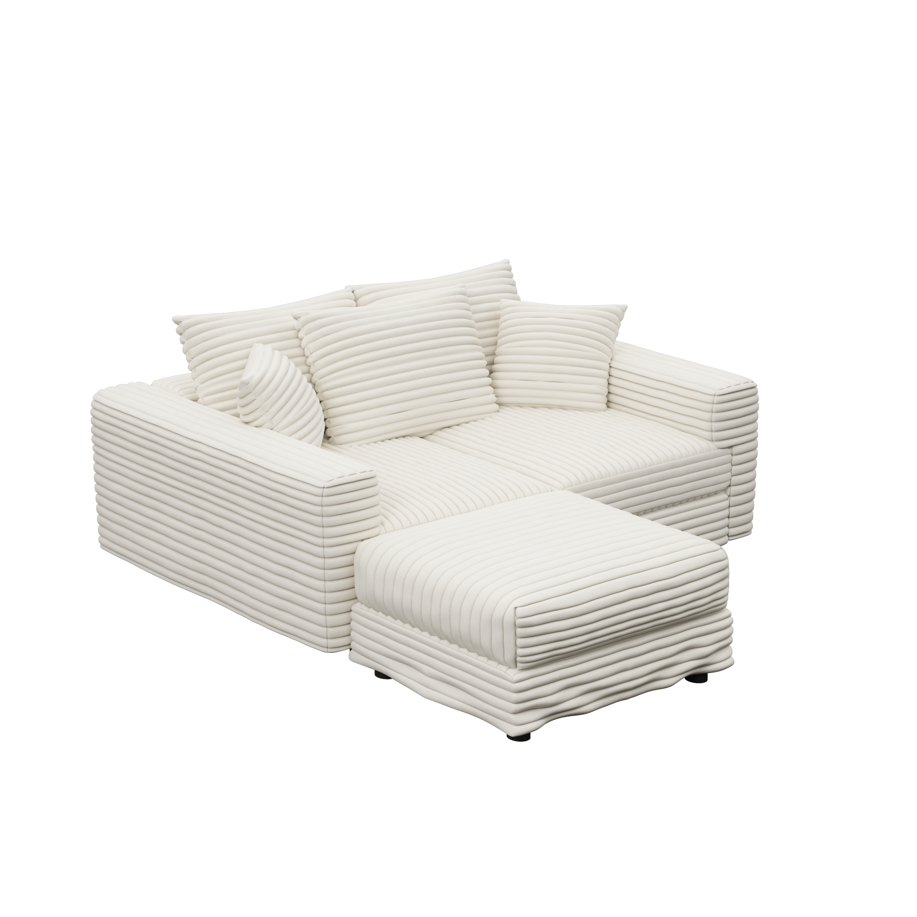 82.7 ' Plush Corduroy 3-Seat Sofa, Modern Comfy Upholstered Sofa Cloud Couch, Deep Seat Couches with Soft Pillows and 1 Ottomans, Convertible Sofa Lounge Chair, for Living Room,Apartment,Office,Beige