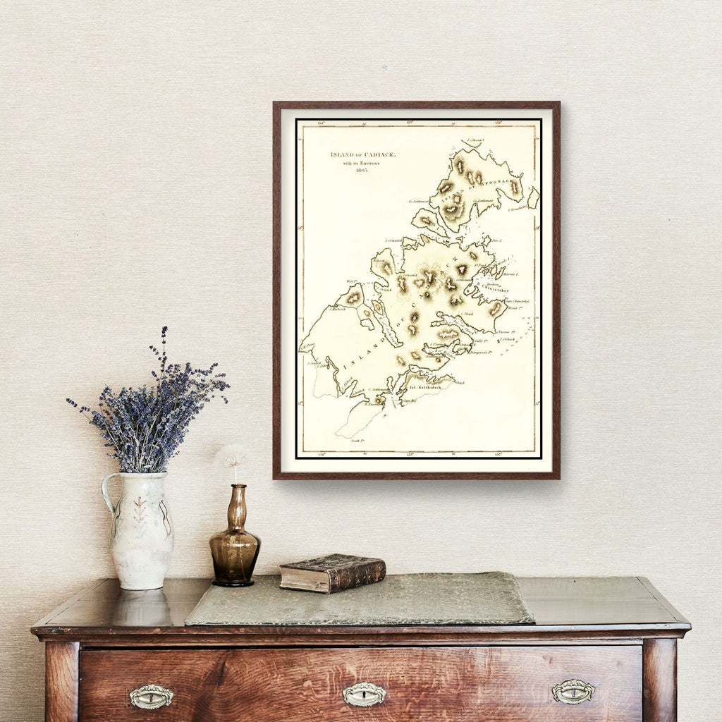 Vintage Map of Kodiak Island, AK 1805