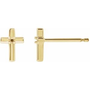 14K Yellow Gold 2 mm Round Accented Cross Earring Mounting
