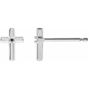 14K White Gold 2 mm Round Accented Cross Earring Mounting