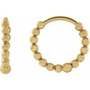 14K Yellow Gold Beaded 11 mm Hoop Earrings