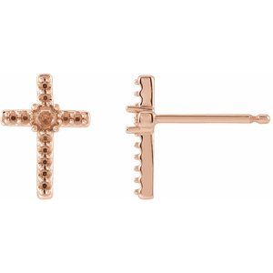 14K Rose Gold 2 mm Round Accented Cross Earring Mounting