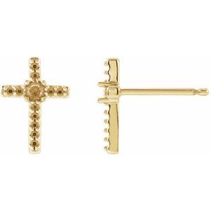 14K Yellow Gold 2 mm Round Accented Cross Earring Mounting