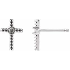 Sterling Silver 2 mm Round Accented Cross Earring Mounting