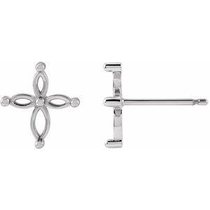 14K White Gold Accented Cross Earring Mounting