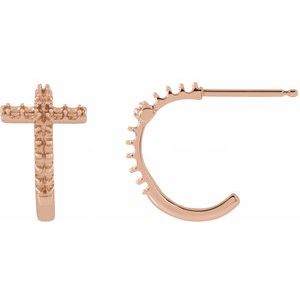14K Rose Gold 1.3 mm Round Cross 12.15 mm Hoop Earring Mounting