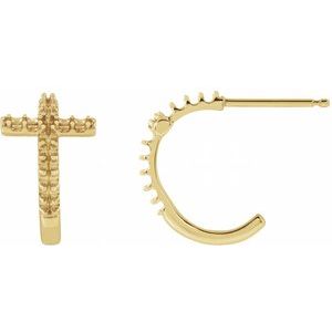 14K Yellow Gold 1.3 mm Round Cross 12.15 mm Hoop Earring Mounting