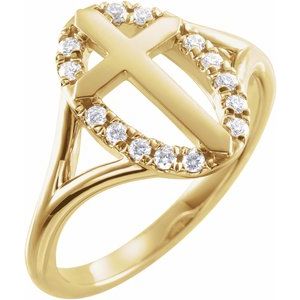 14K Yellow Gold 1/5 CTW Natural Diamond French-Set Halo-Style Cross Ring