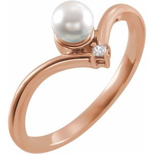 14K Rose Gold Cultured White Akoya Pearl & .025 CTW Natural Diamond Ring
