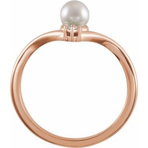 14K Rose Gold Cultured White Akoya Pearl & .025 CTW Natural Diamond Ring