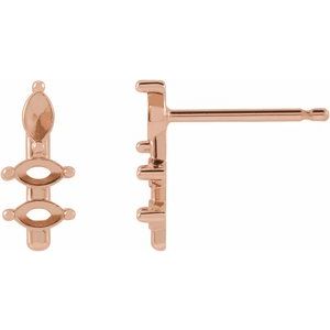 14K Rose Gold 3x1.5 mm Marquise Bar Earring Mounting