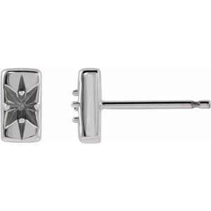 14K White Gold 2 mm Round Accented Bar Earring Mounting