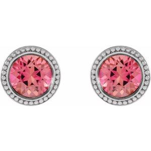 14K White Gold 4.5 mm Natural Pink Tourmaline Beaded Bezel-Set Earrings – image 2