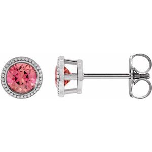 14K White Gold 4.5 mm Natural Pink Tourmaline Beaded Bezel-Set Earrings