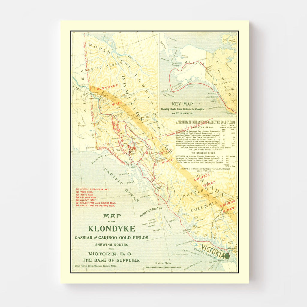 Vintage Map of Klondyke, Cassiar & Cariboo Gold Fields 1898