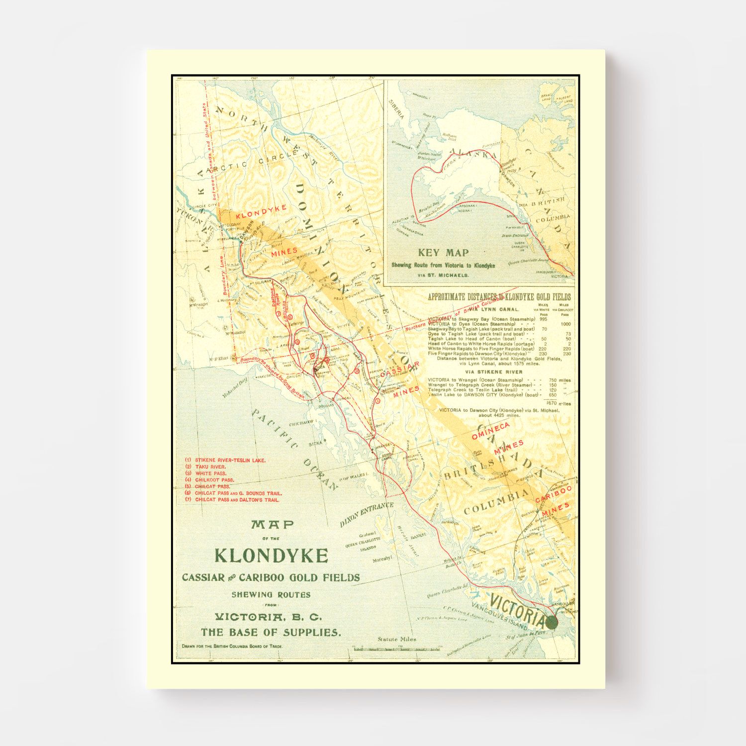 Vintage Map of Klondyke, Cassiar & Cariboo Gold Fields 1898