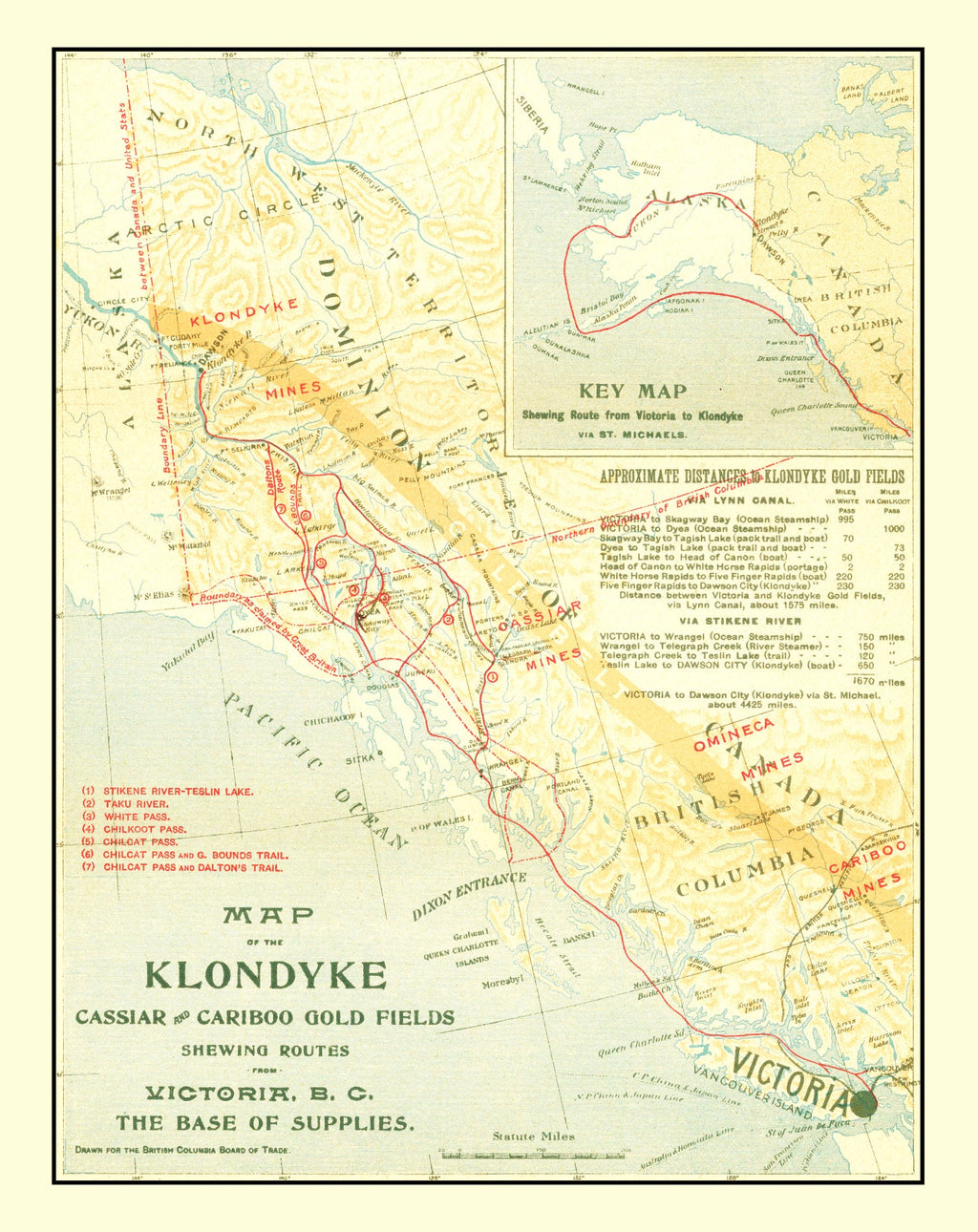 Vintage Map of Klondyke, Cassiar & Cariboo Gold Fields 1898