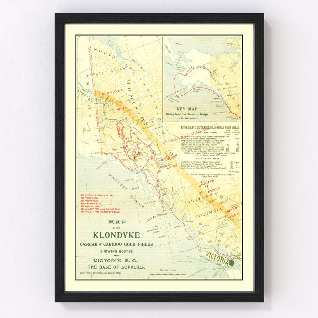 Vintage Map of Klondyke, Cassiar & Cariboo Gold Fields 1898