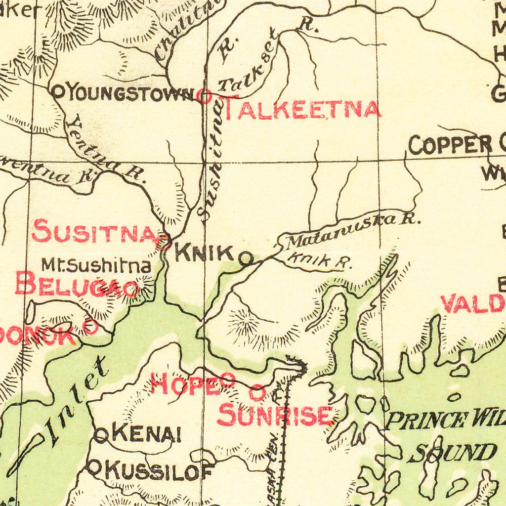 Vintage Map of Alaska Gold Fields 1910