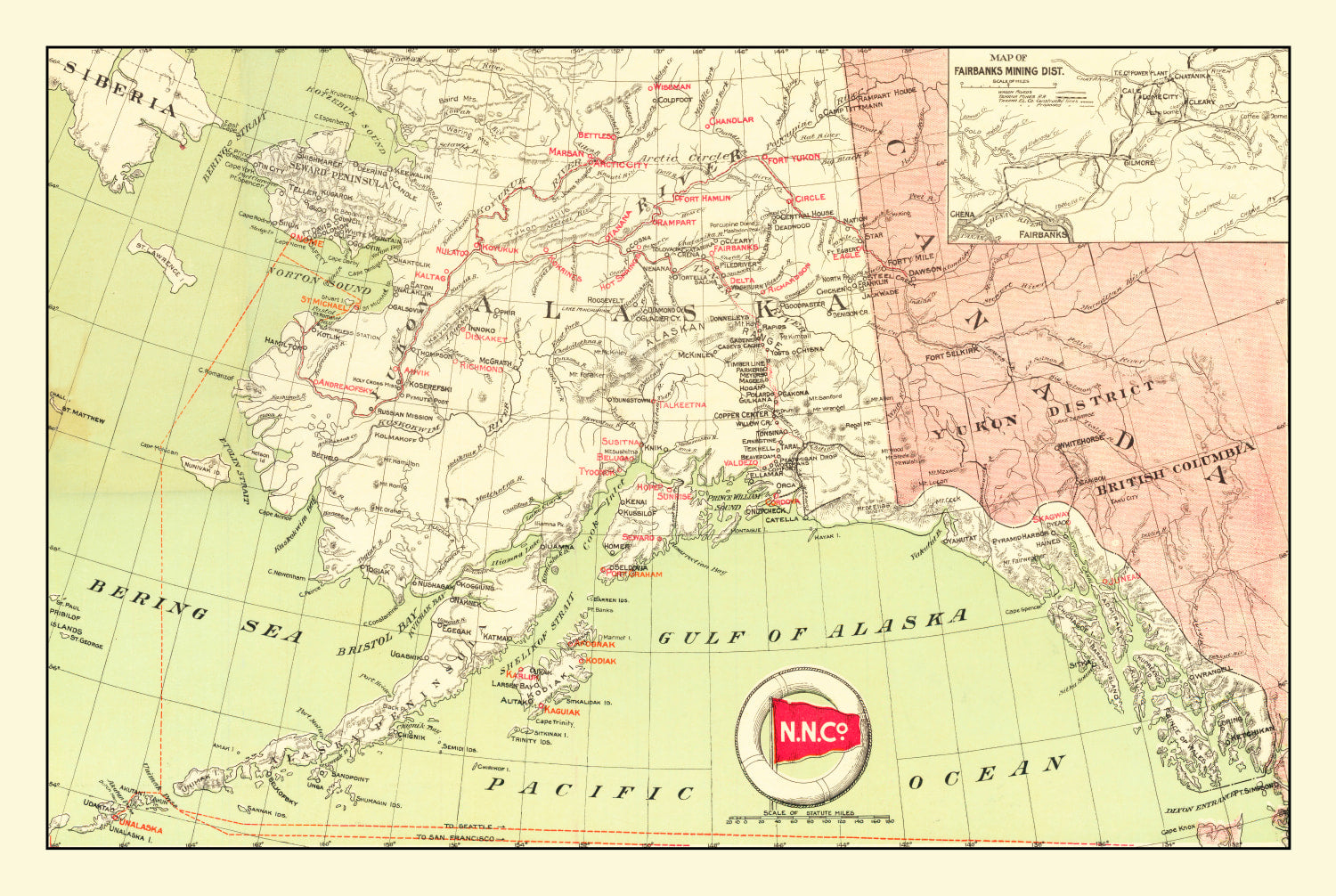 Vintage Map of Alaska Gold Fields 1910