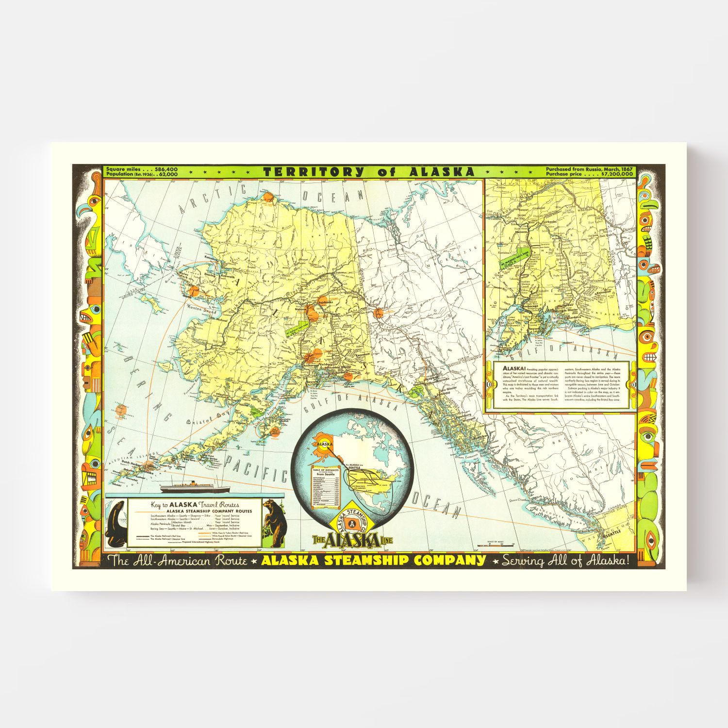 Vintage Map of Alaska 1936