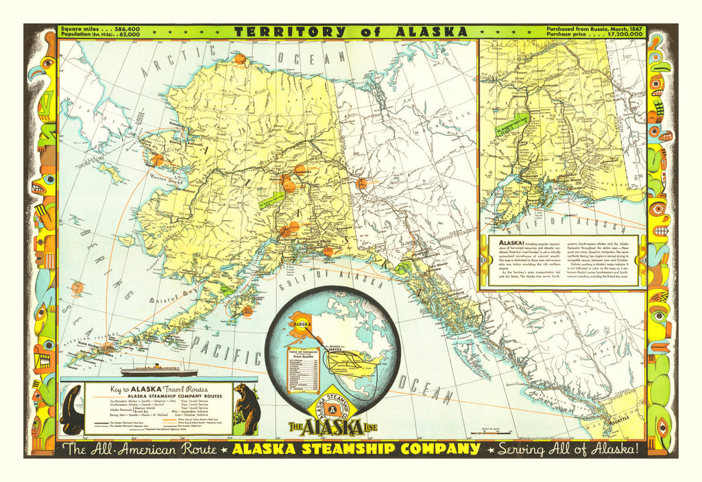 Vintage Map of Alaska 1936