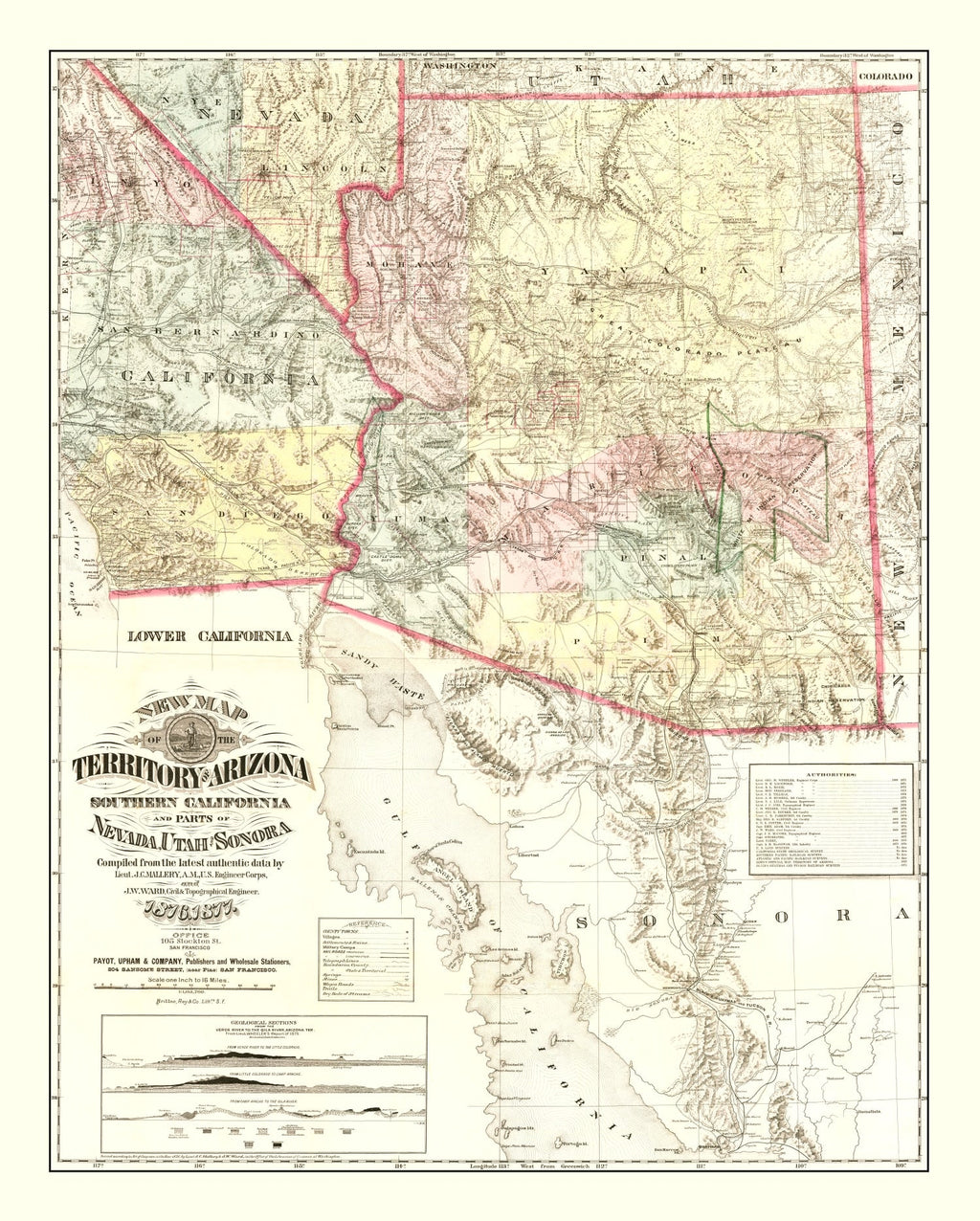 Vintage Map of Arizona 1877