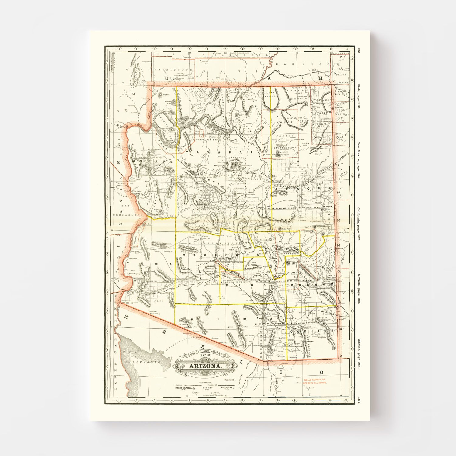 Vintage Arizona Railroad Map 1886