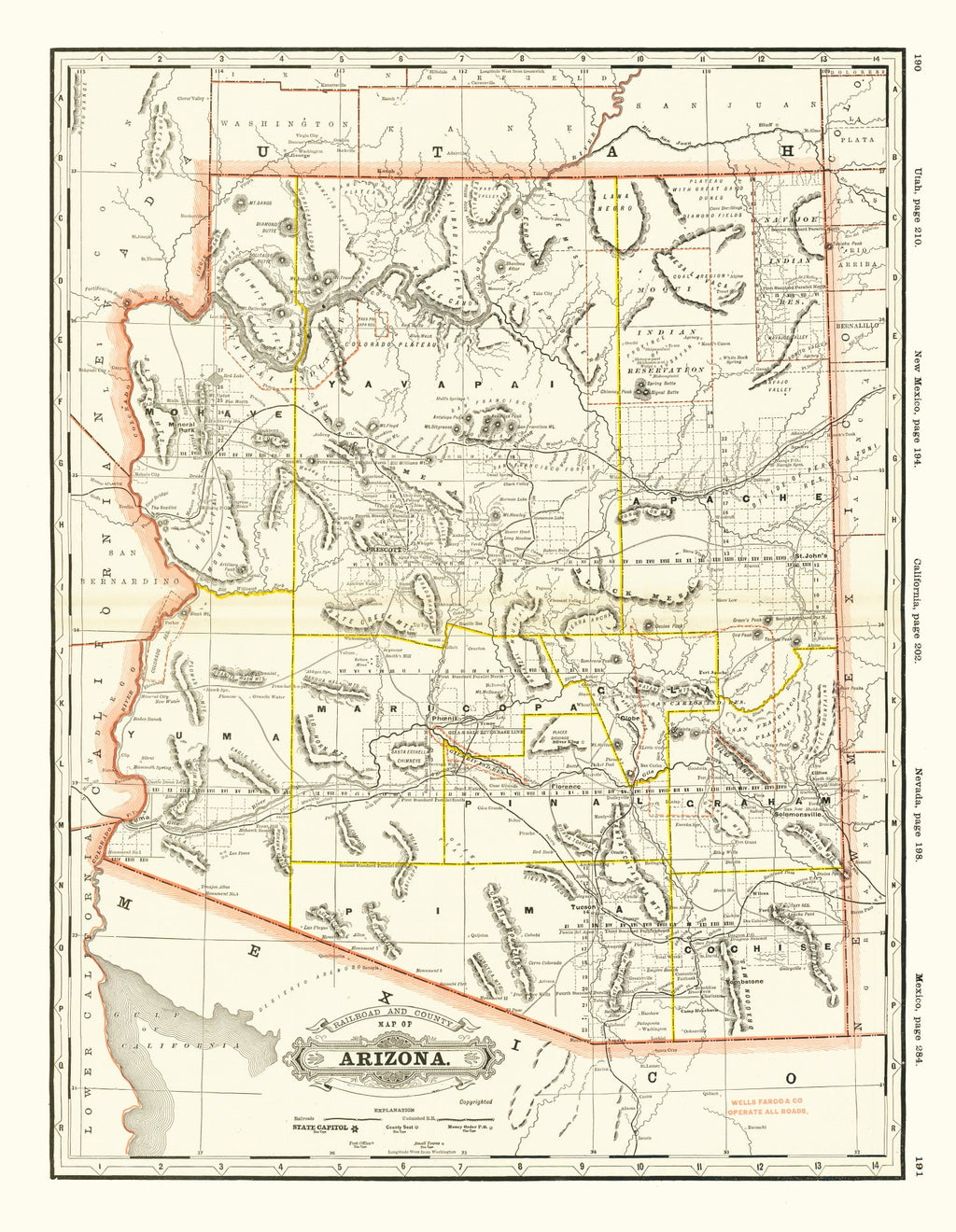 Vintage Arizona Railroad Map 1886