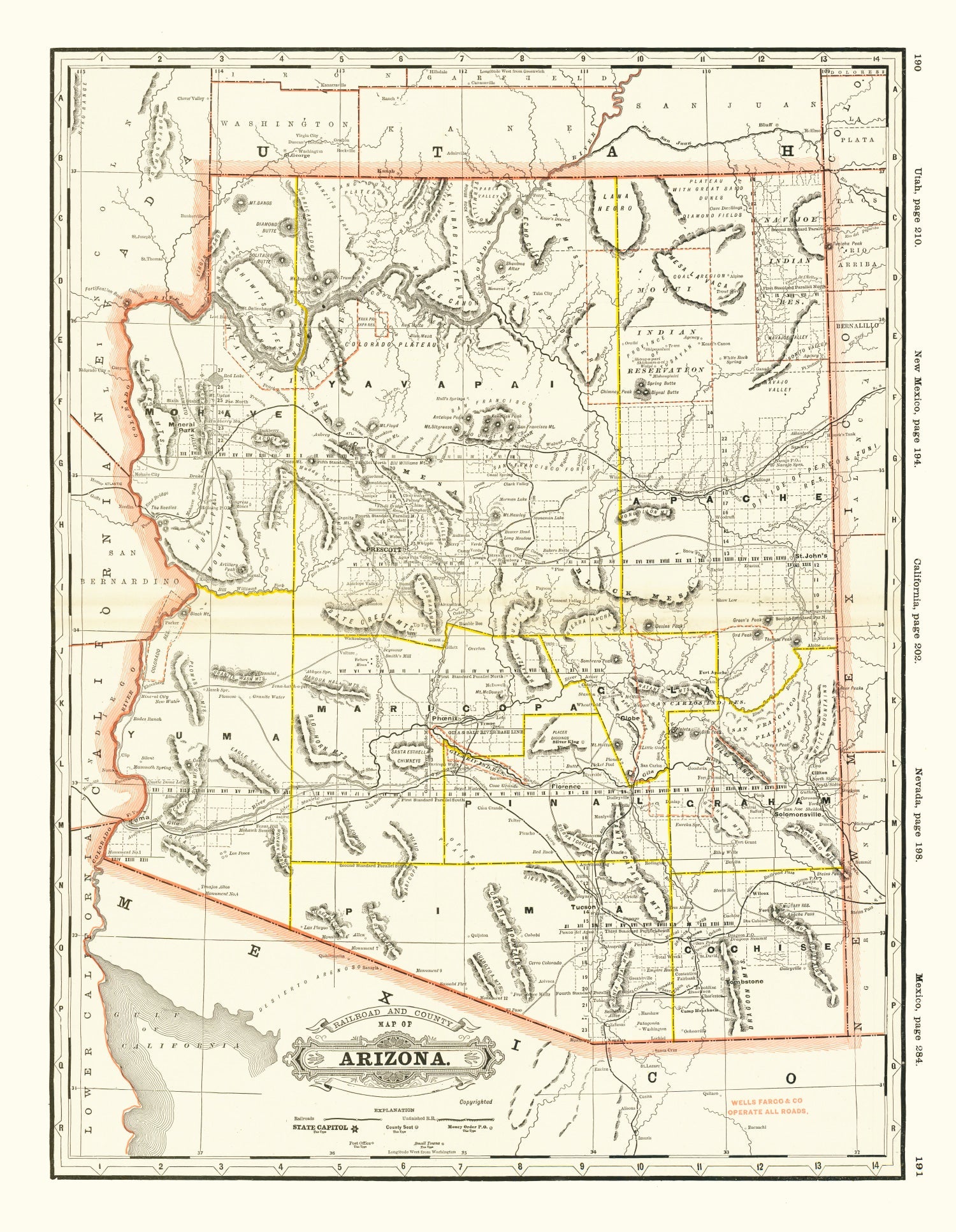 Vintage Arizona Railroad Map 1886