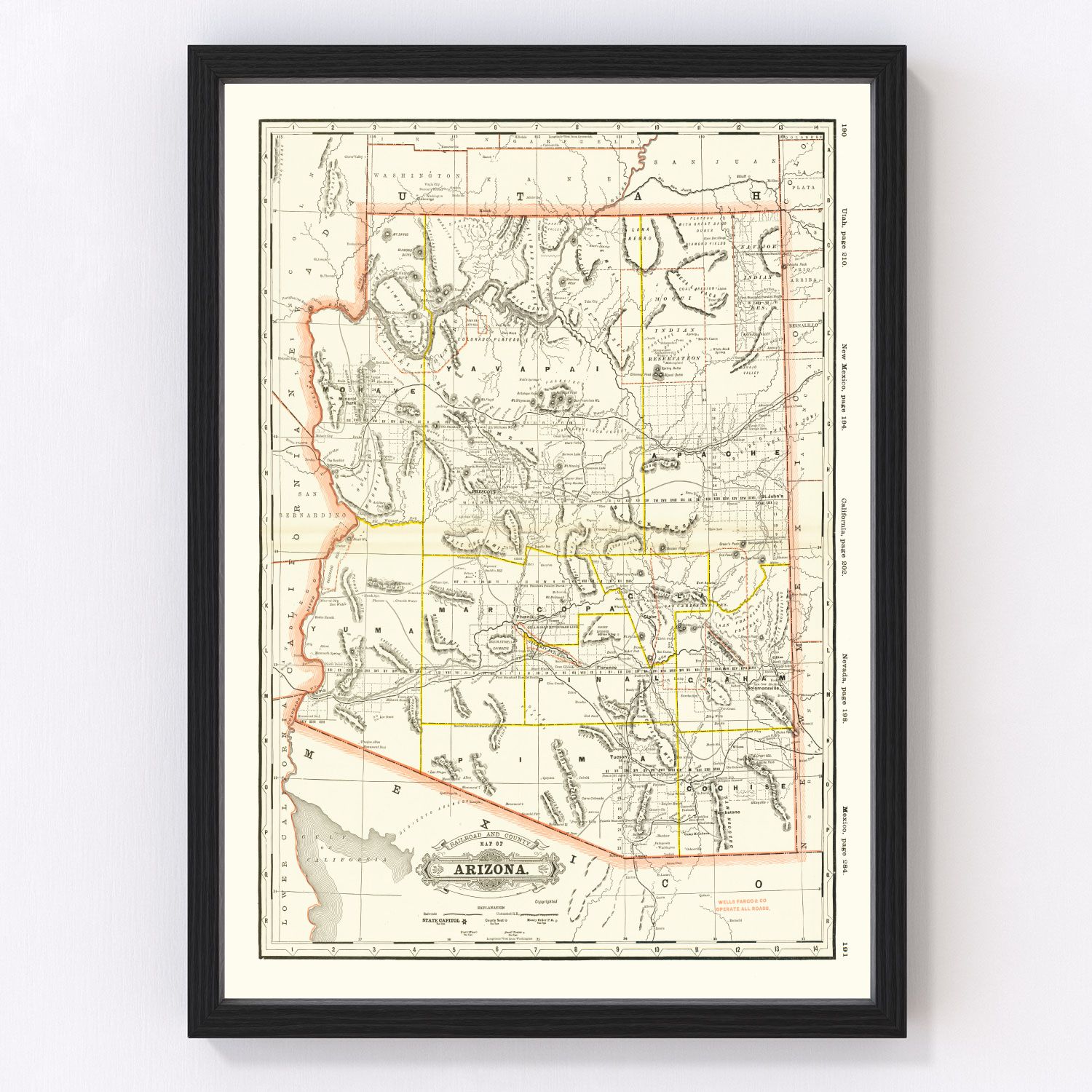Vintage Arizona Railroad Map 1886