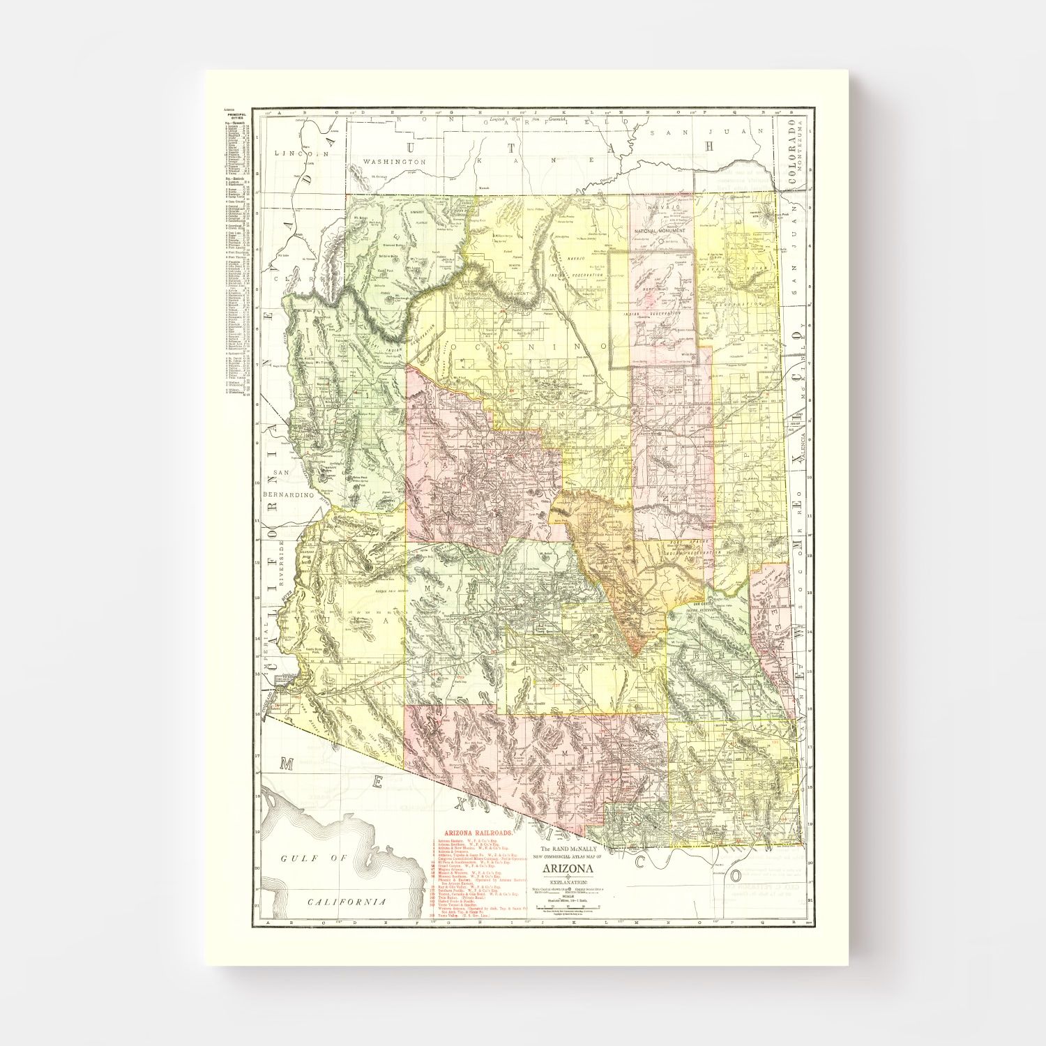 Vintage Map of Arizona 1915