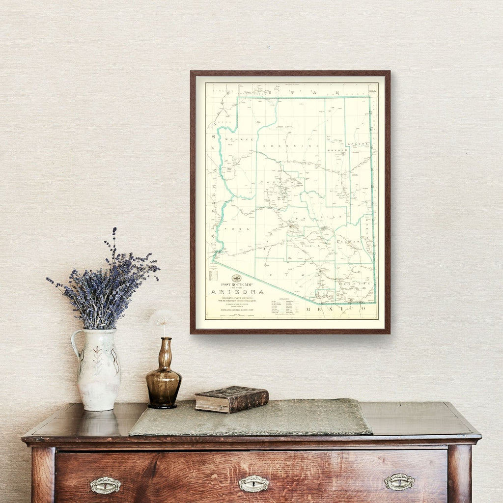 Vintage Arizona Post Route Map 1925