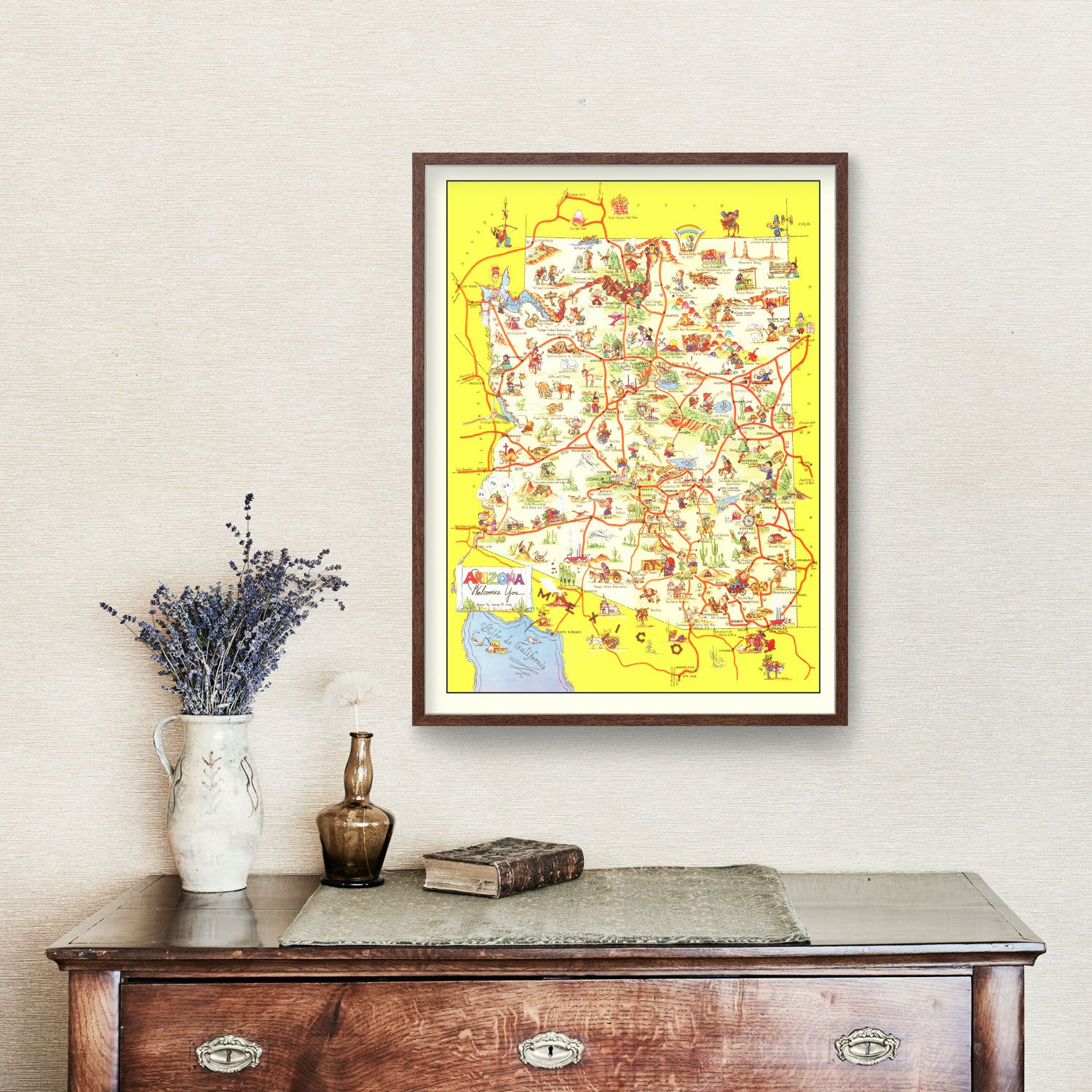 Vintage Pictorial Map of Arizona 1942