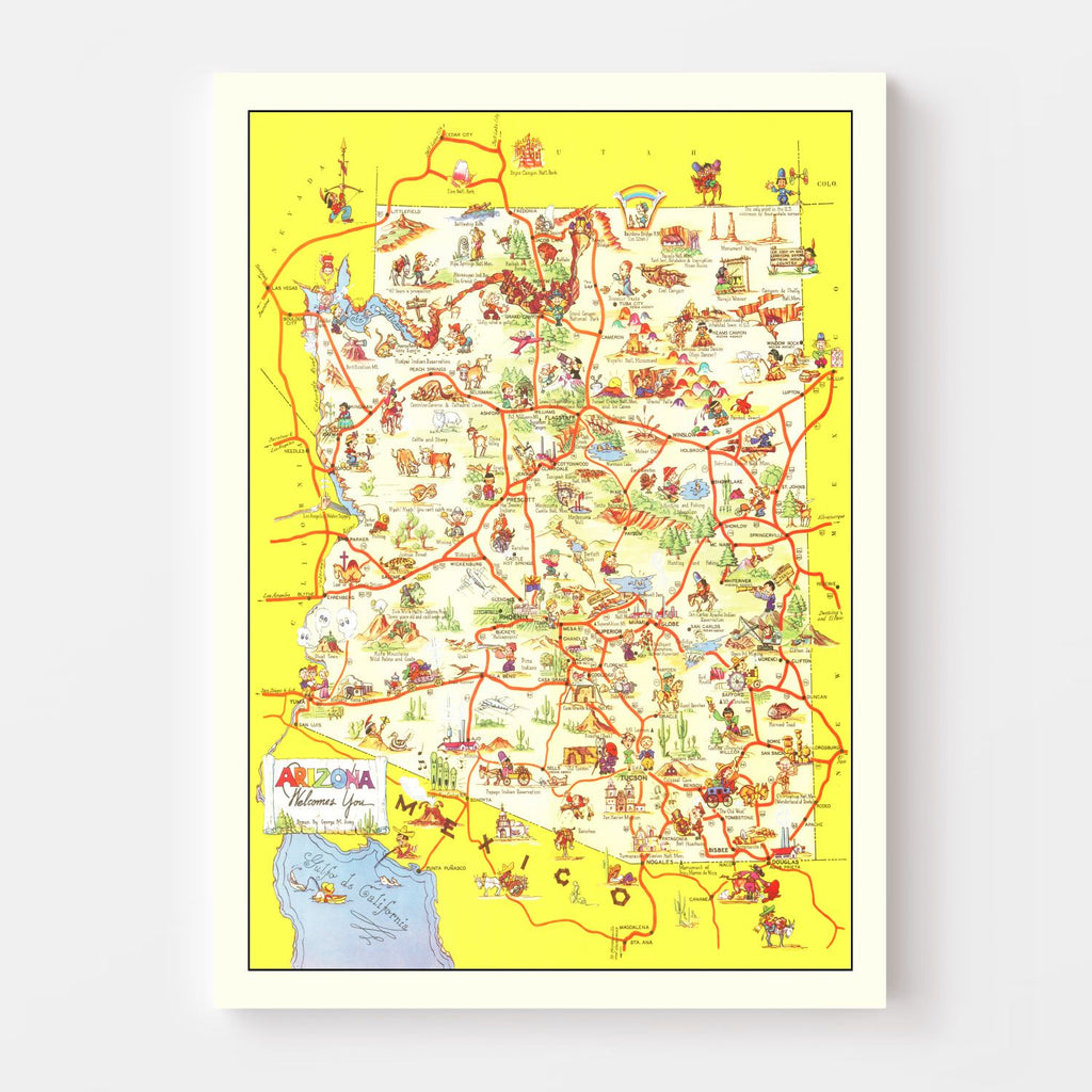Vintage Pictorial Map of Arizona 1942